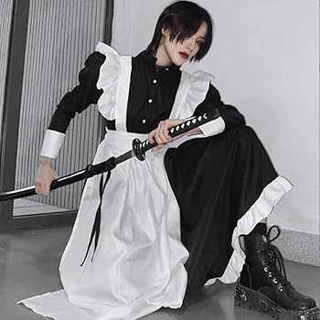 Amazon.co.jp: [ひさこ] メイド服 3点セット 英国風 長袖 黒白